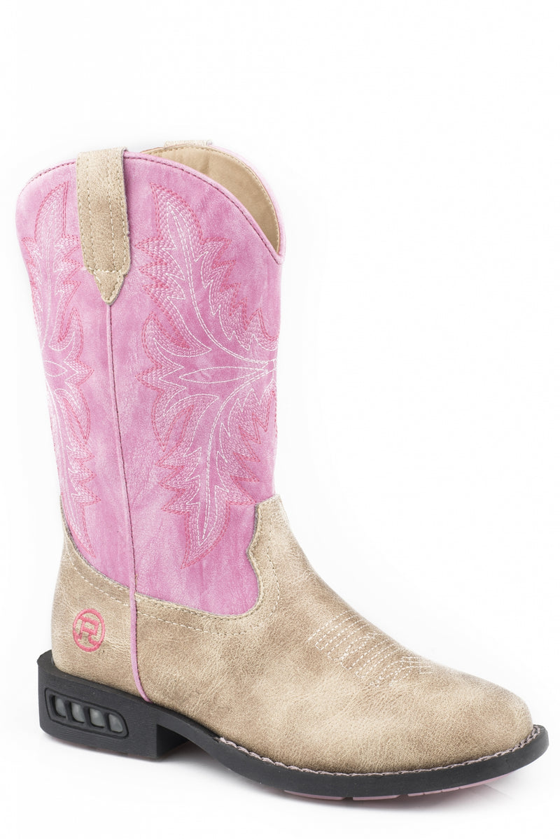 Roper Toddler Girls Pink/Tan Motion Lights Western Boots