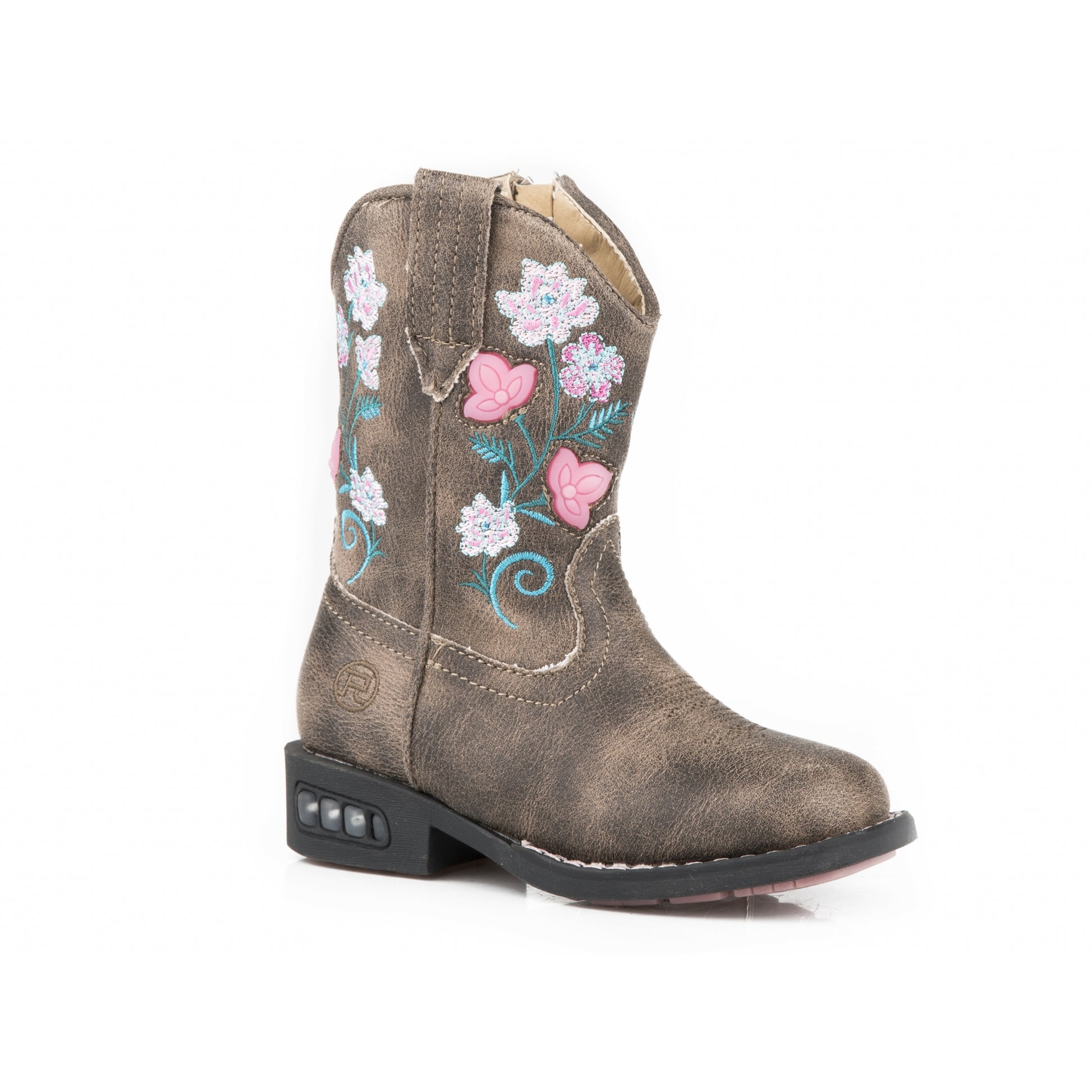 Roper Toddler Girls Vintage Brown/Floral Motion Lights Western Boots