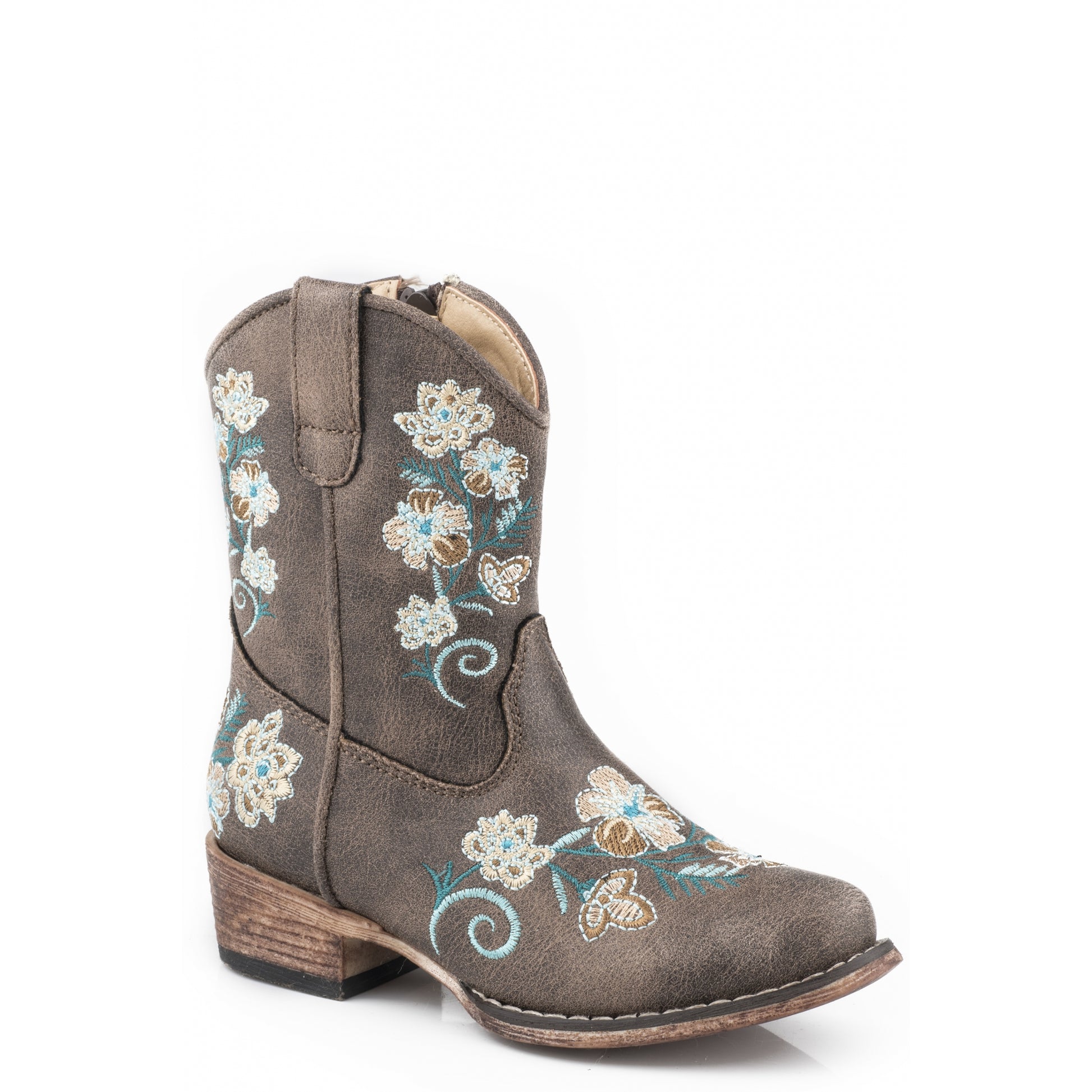Roper Toddler Girls Vintage Brown/Floral Embroidery Faux Leather Boots