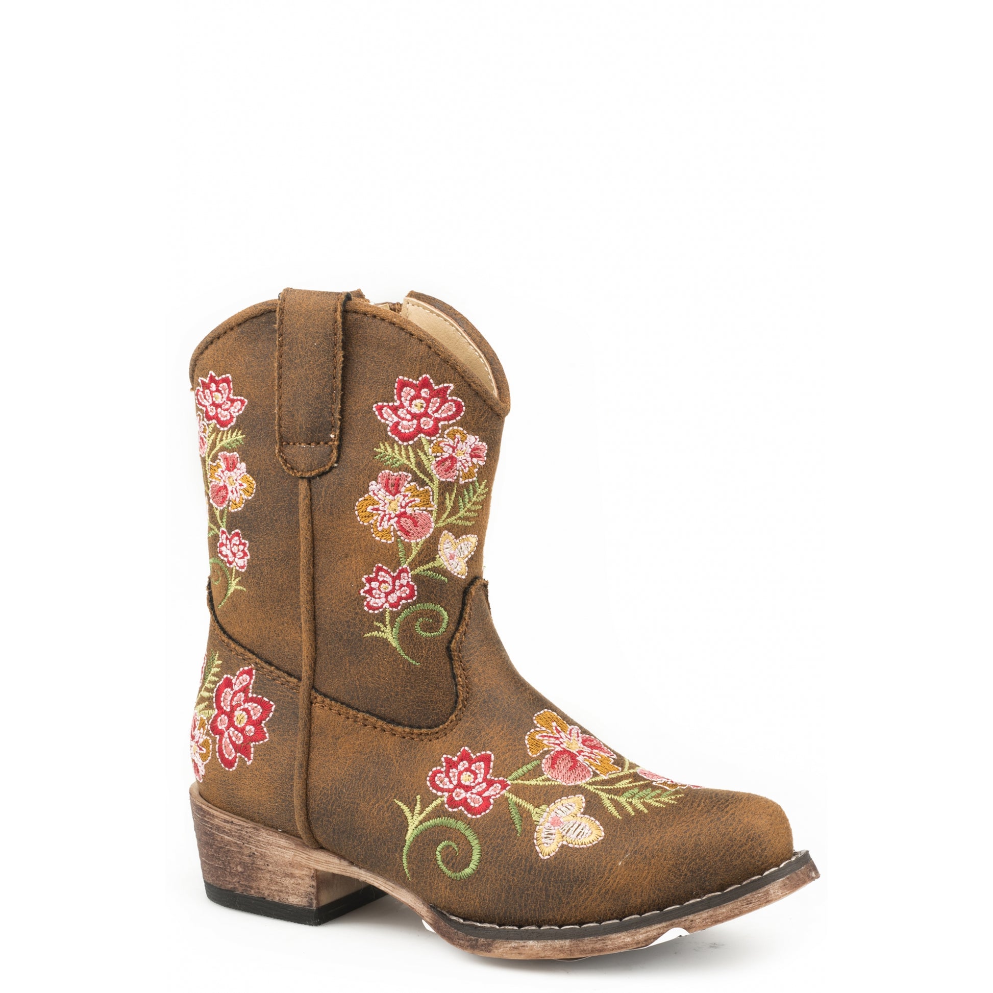Roper Toddler Girls Cognac/Floral Embroidery Faux Leather Boots