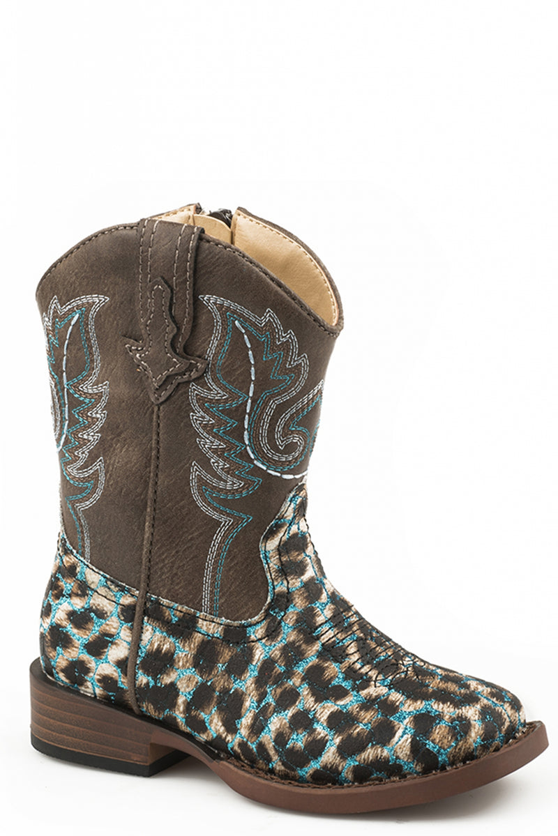 Roper Toddler Turquoise Glitter/Leopard Print Western Boots