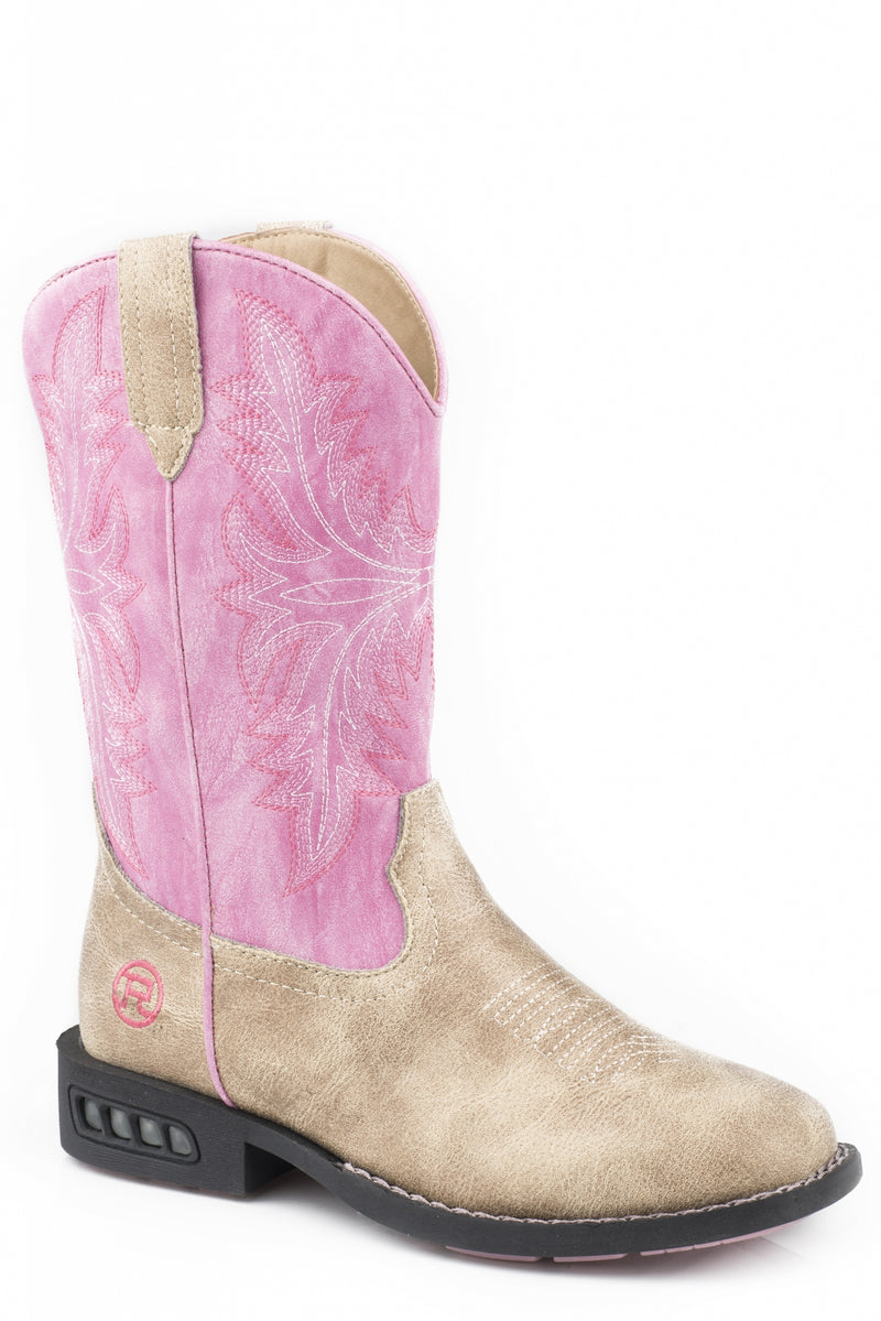 Roper Girls Pink/Tan Light Up Western Boots