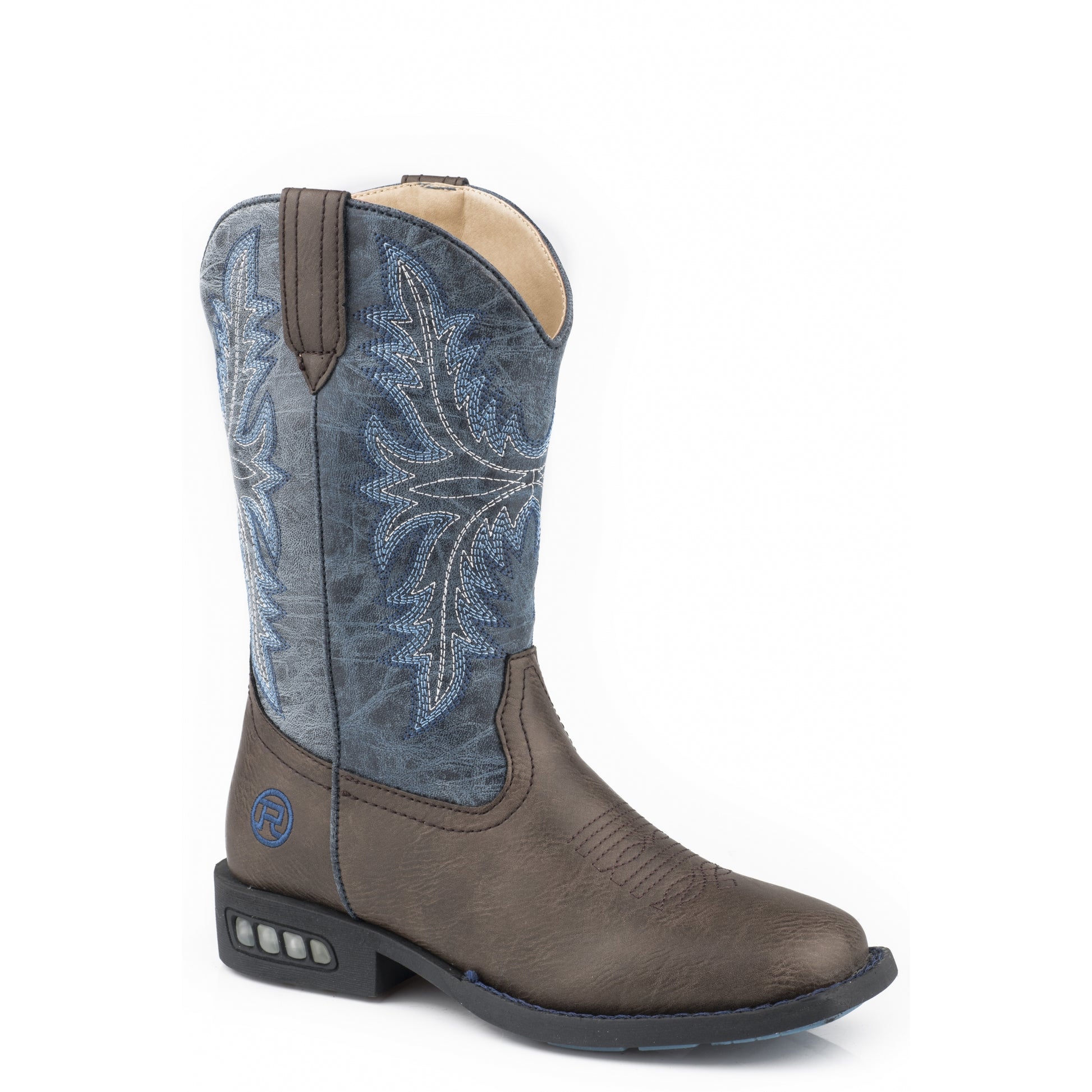 Roper Kids Brown/Blue Light Up Western Boots