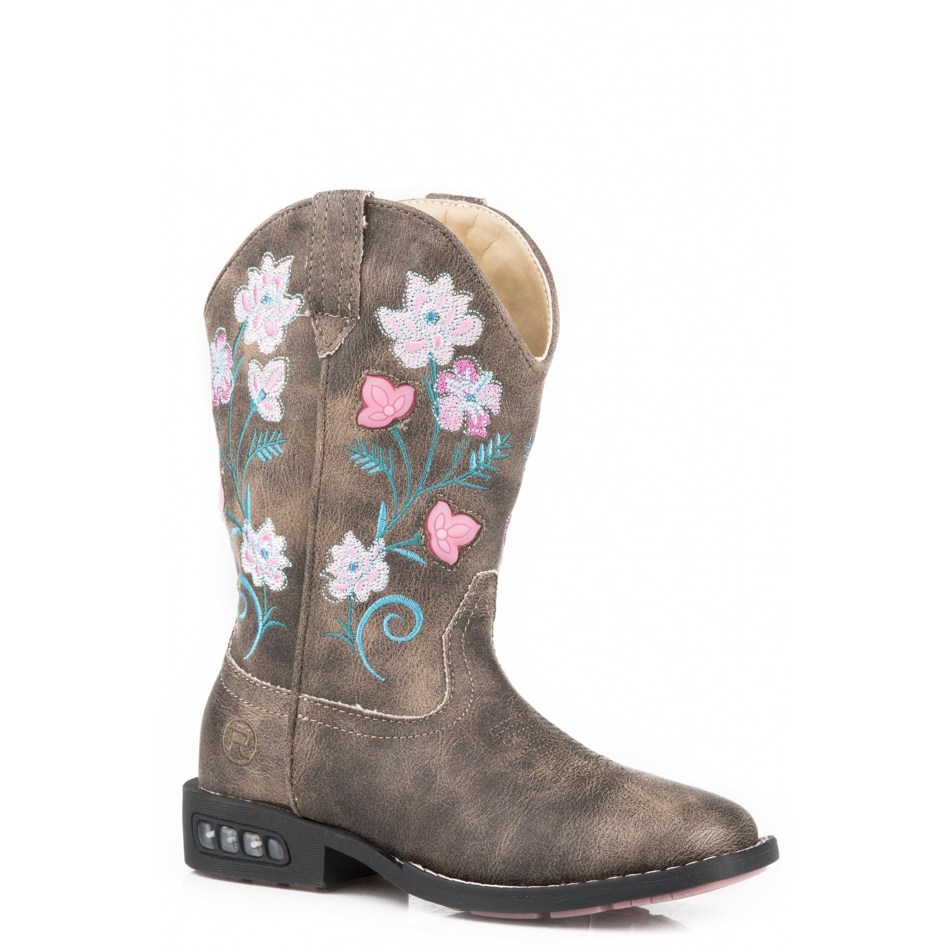 Roper Girls Floral/Vintage Brown Light Up Western Boots