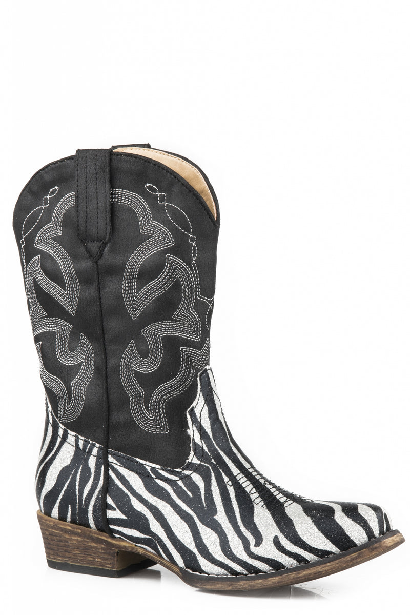 Roper Kids Zebra Glitter Western Stitch Boots
