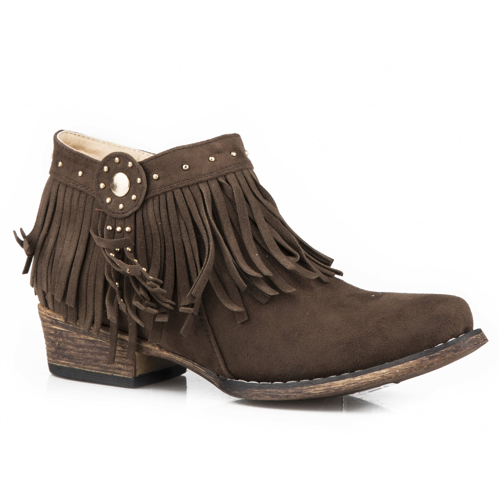 Roper Girls Brown Fringe Ankle Boots With Gold Studs