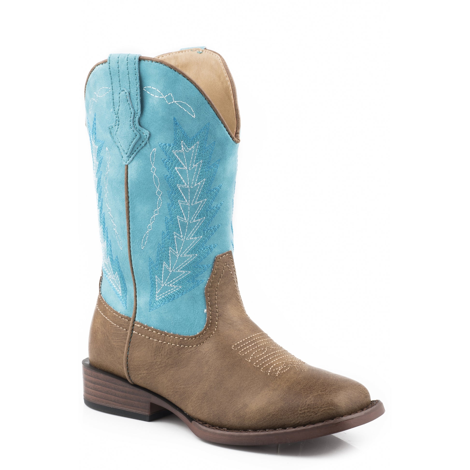 Roper Kids Tan Vamp With Turquoise Shaft Western Boots