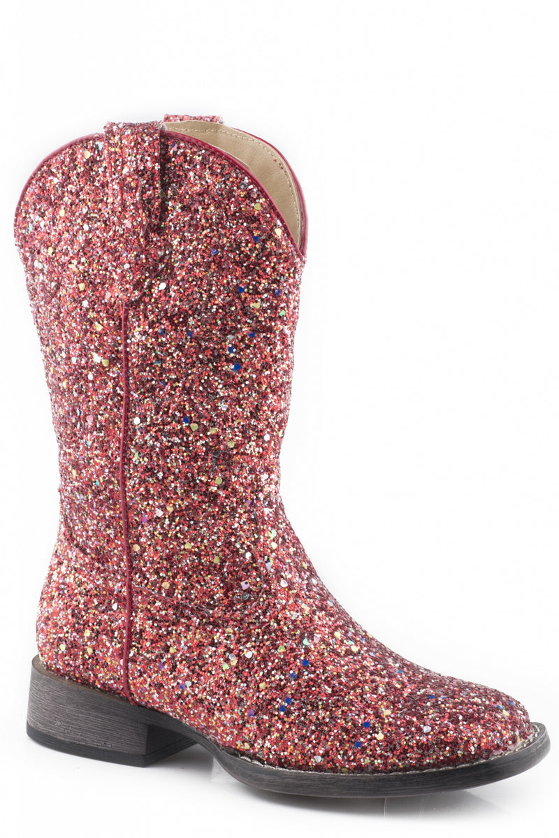 Roper Kids Red Glitter Square Toe Western Boots