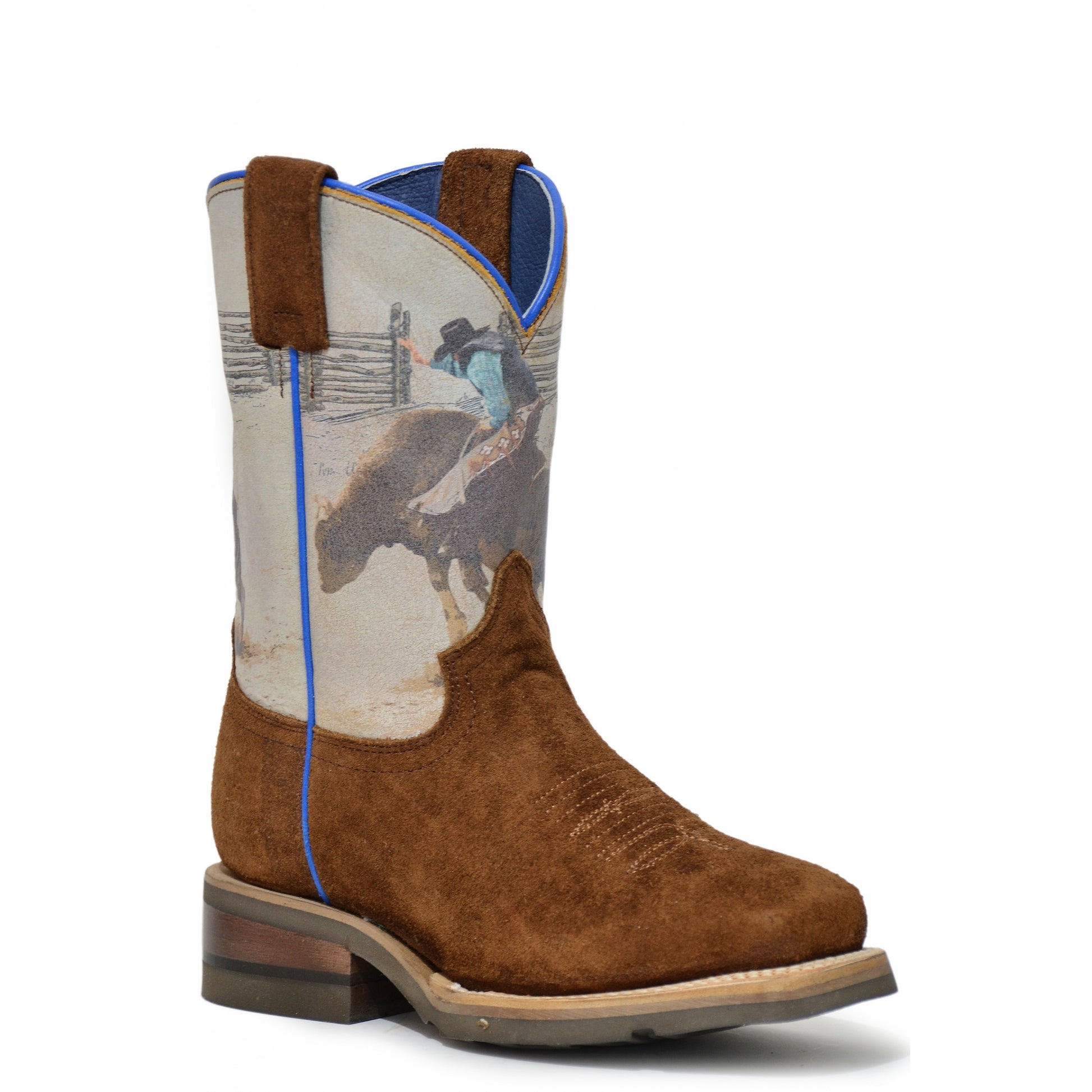 Roper Kids Printed Bull Rider Suede Western Boots