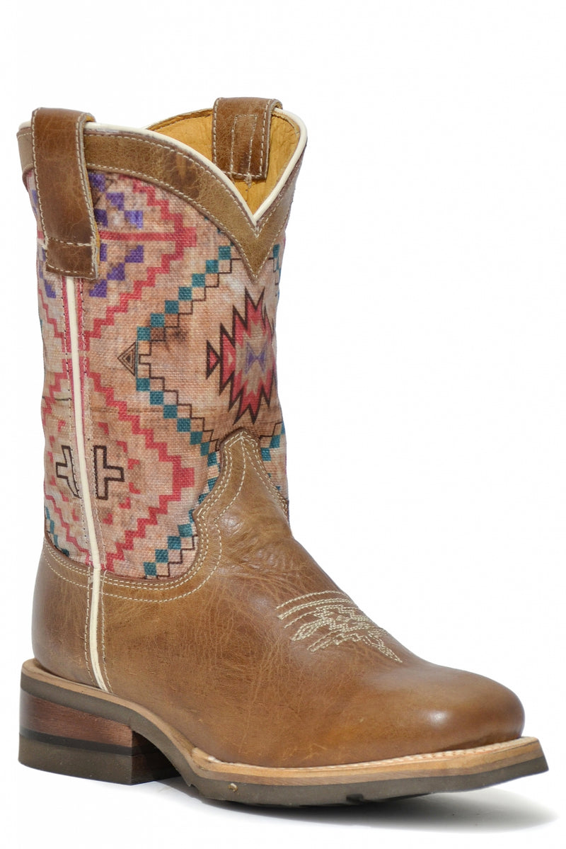 Roper Kids Native Printed Square Toe Leather Boots