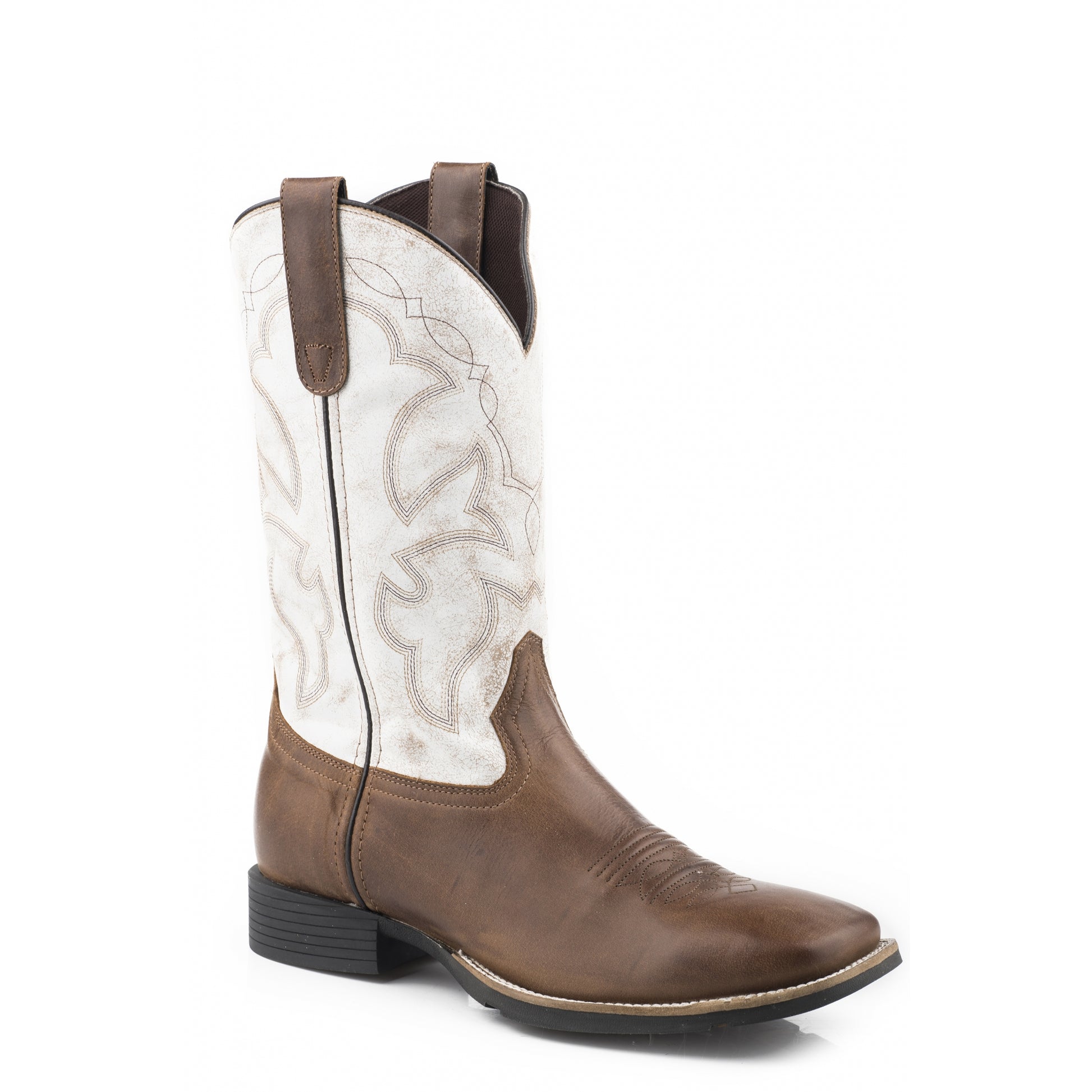 Roper Mens Tan Vamp And White Leather Shaft Western Boots