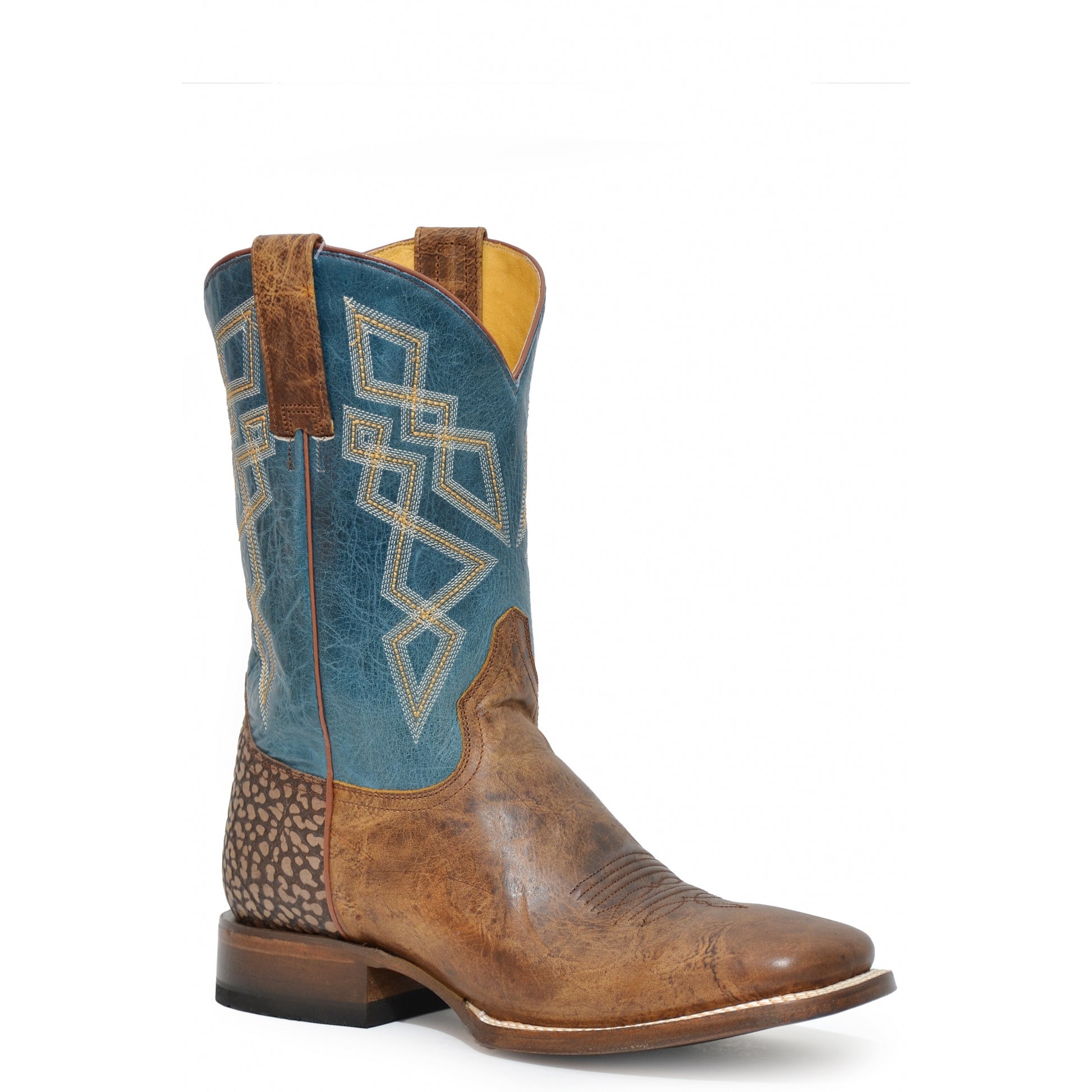 Roper Mens Embossed Bull Heel Square Toe Leather Boots