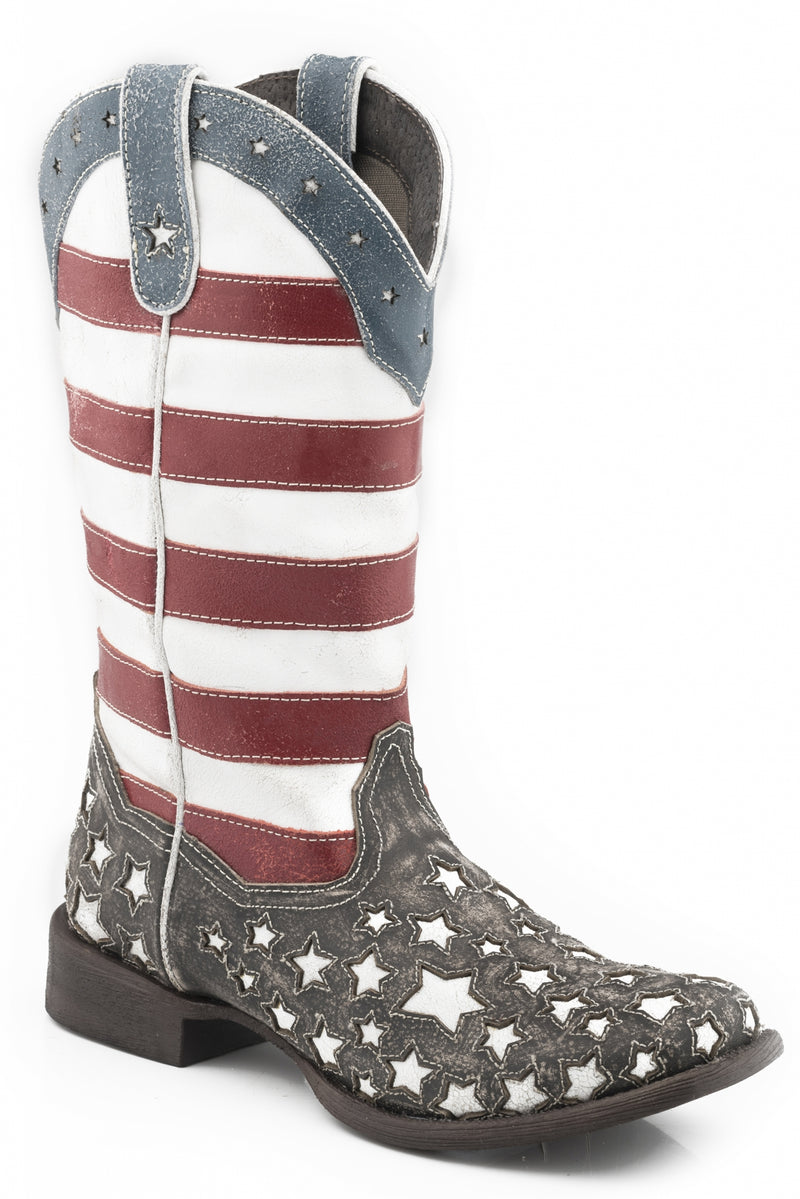 Roper Ladies Ameriacn Star 12" Leather Fashion Square Toe Boots