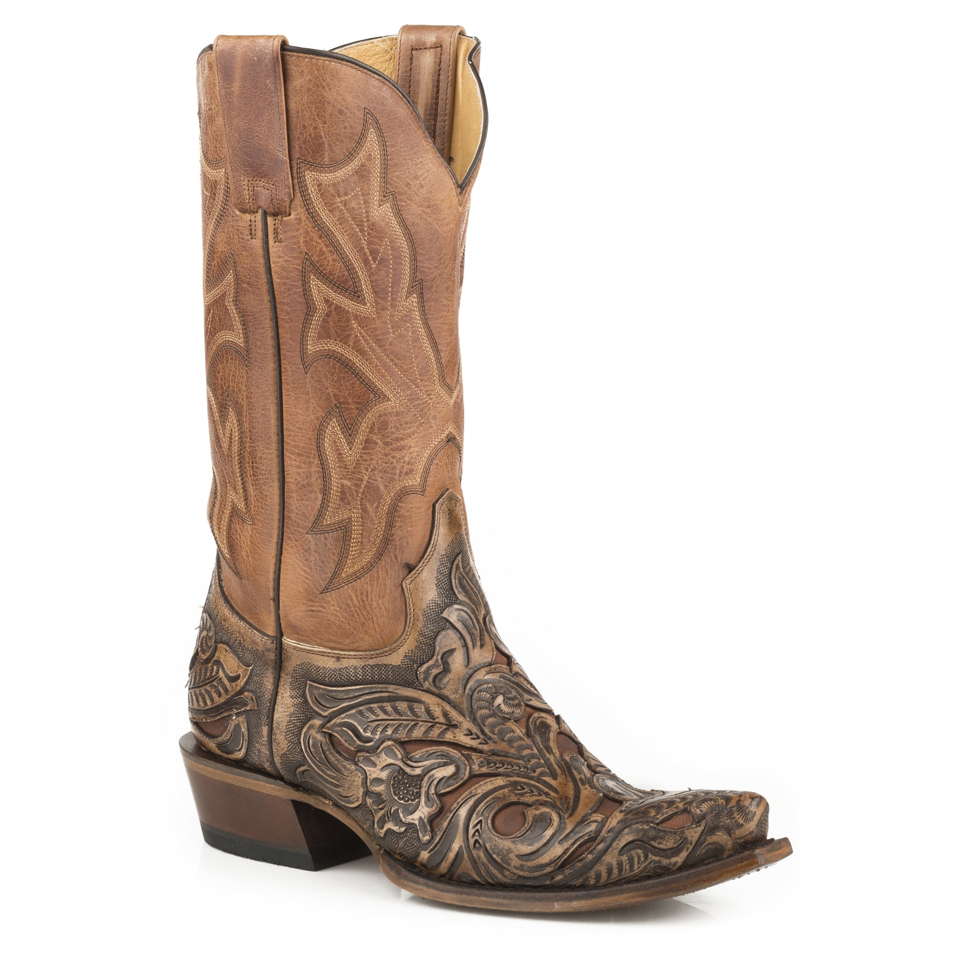 Stetson Mens Handtooled Wicks Snip Cowboy Boots