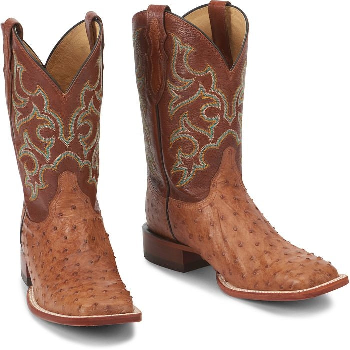 Justin Mens FQ Ostrich Cognac Waxy Boots