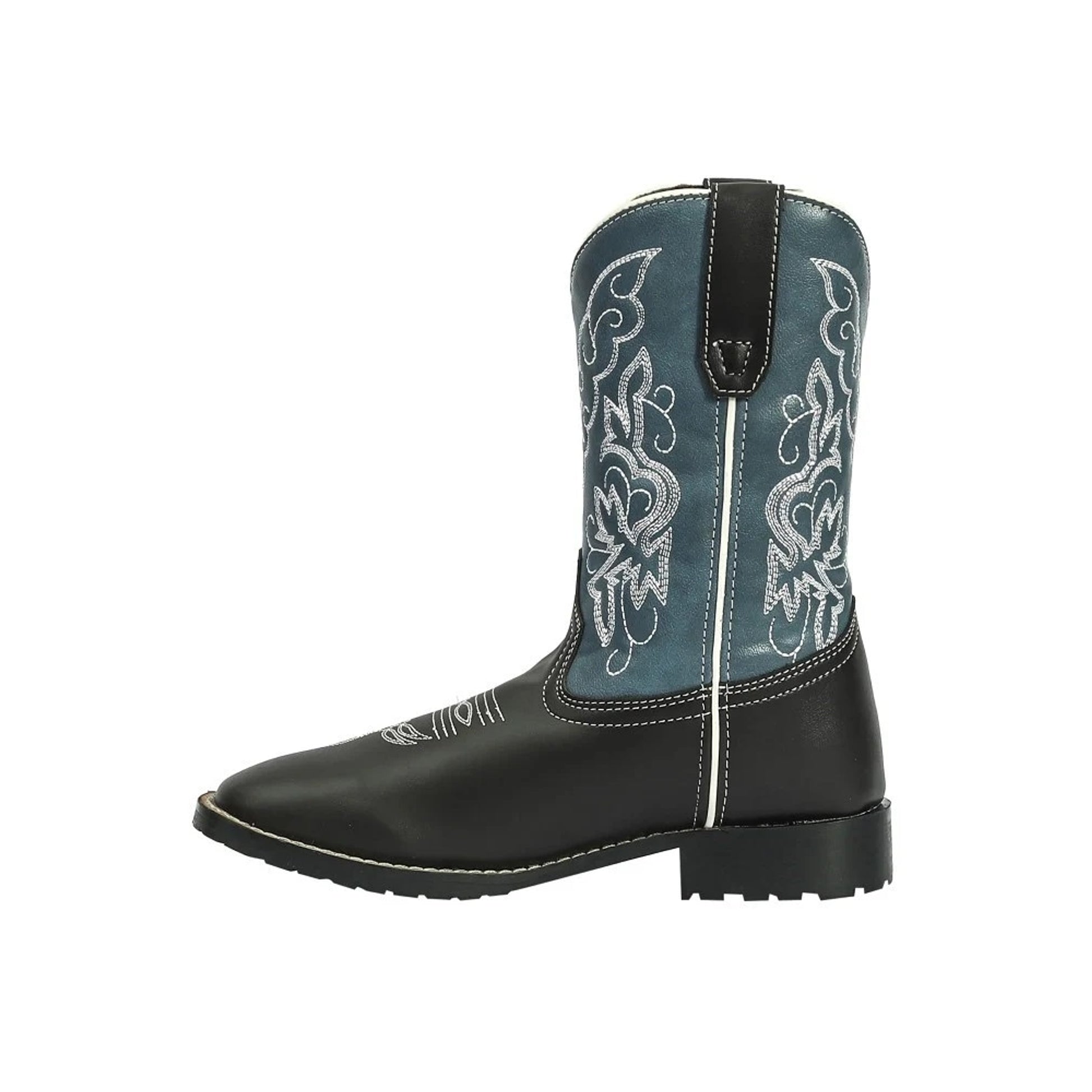 TuffRider Youth Yellowstone Rounded Toe Western Boot- Mocha with Blue- 4Y