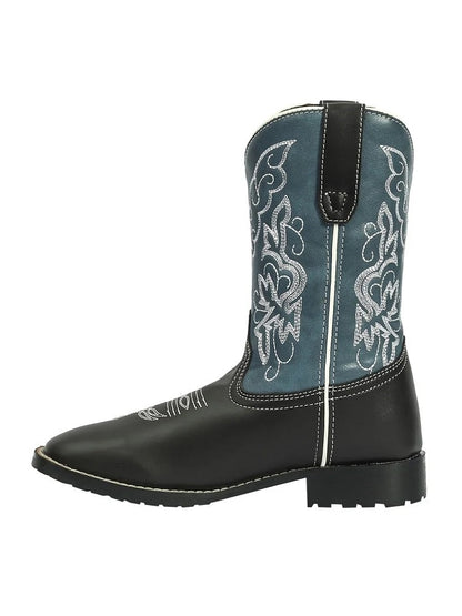 TuffRider Youth Yellowstone Rounded Toe Western Boot- Mocha with Blue- 4Y