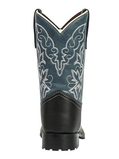 TuffRider Youth Yellowstone Rounded Toe Western Boot- Mocha with Blue- 4Y
