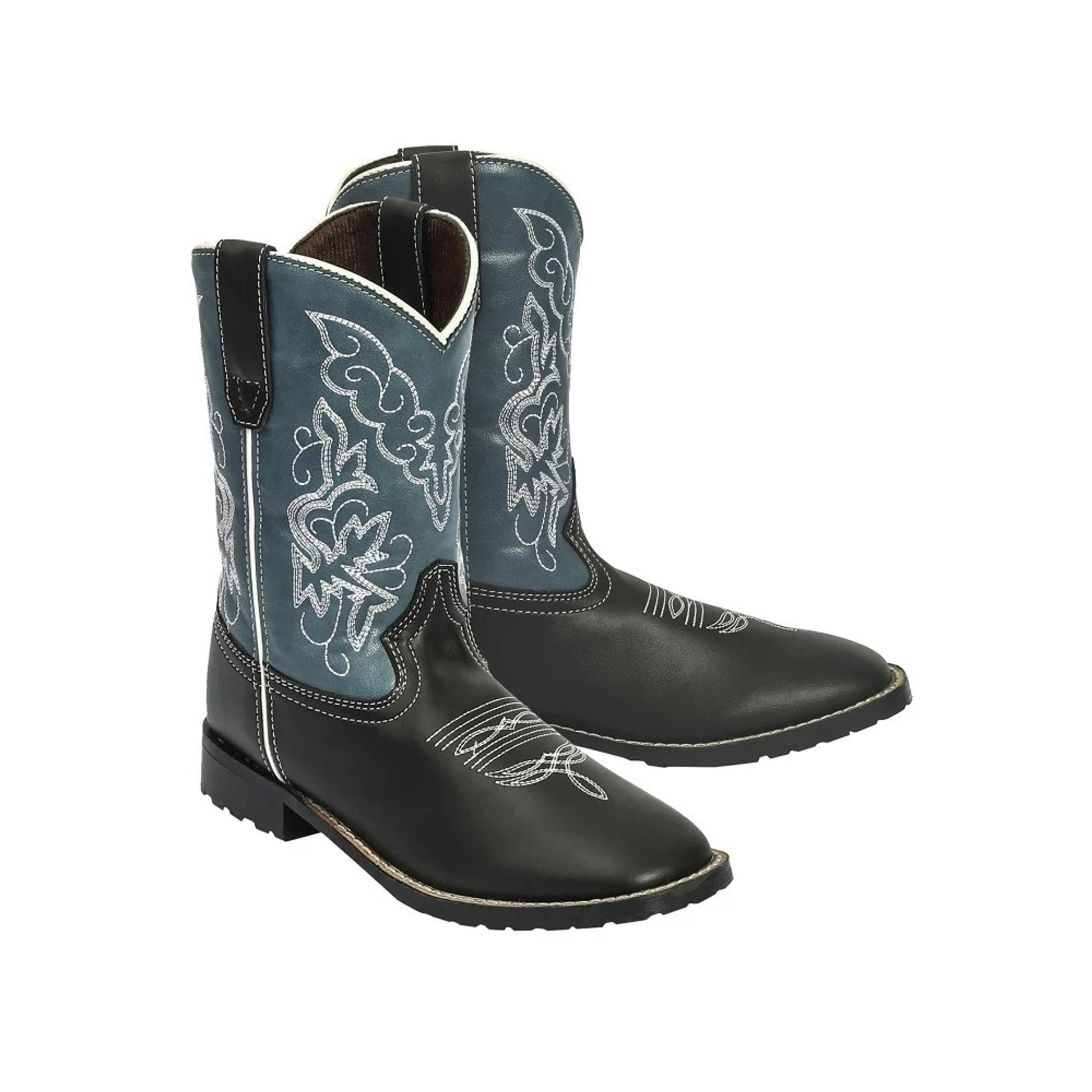 TuffRider Youth Yellowstone Rounded Toe Western Boot- Mocha with Blue- 4Y