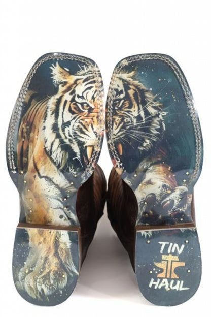 Tin Haul Mens Eye Of The Tiger Square Toe Boots