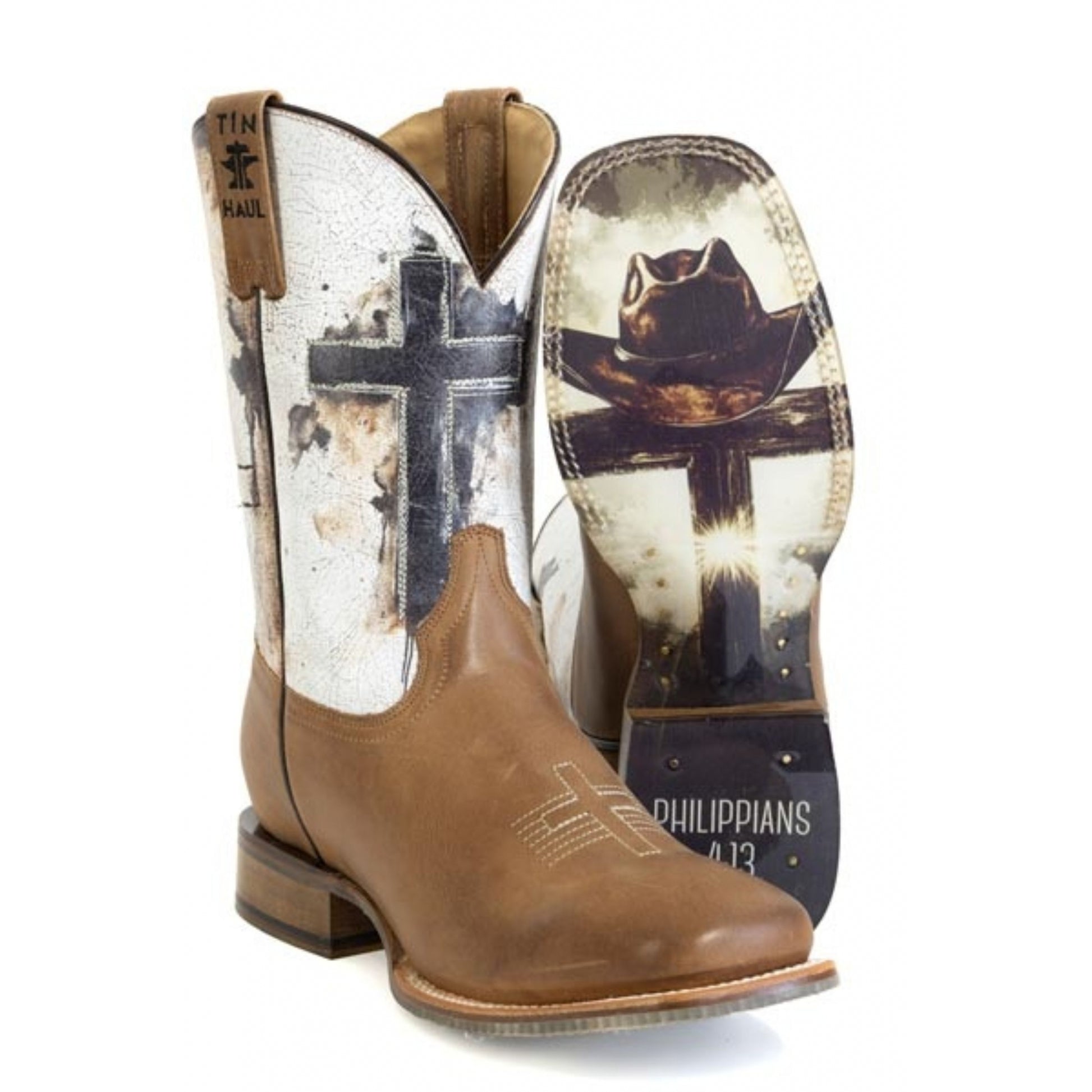 Tin Haul Mens Church Cross Square Toe Boots