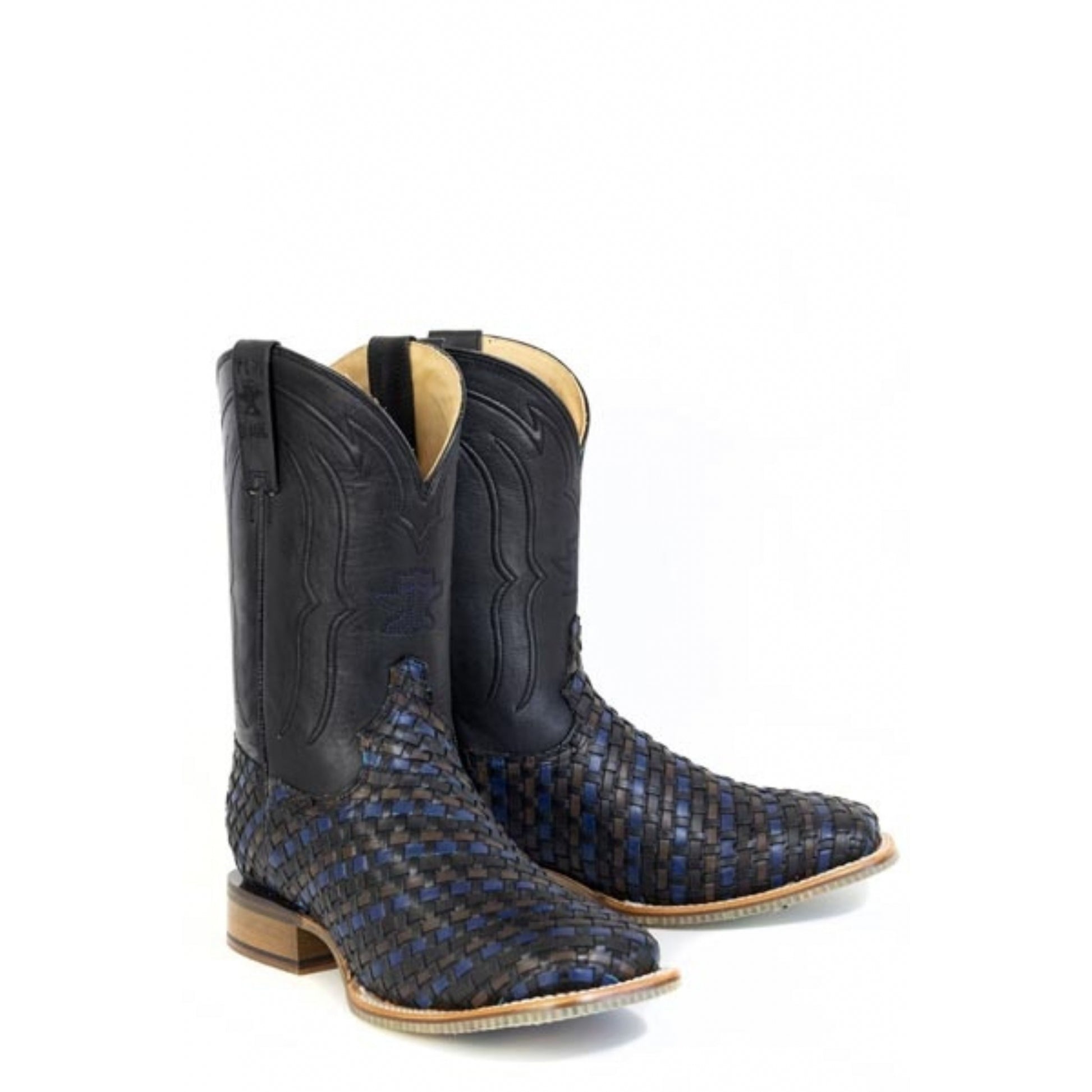 Tin Haul Mens Black N Blue Square Toe Boots