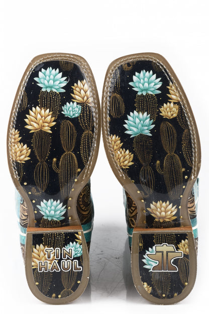 Tin Haul Ladies Cactus Flower Square Toe Boots