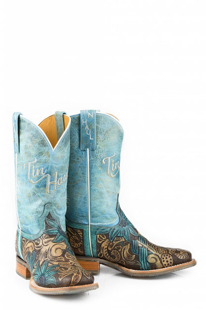 Tin Haul Ladies Cactus Flower Square Toe Boots
