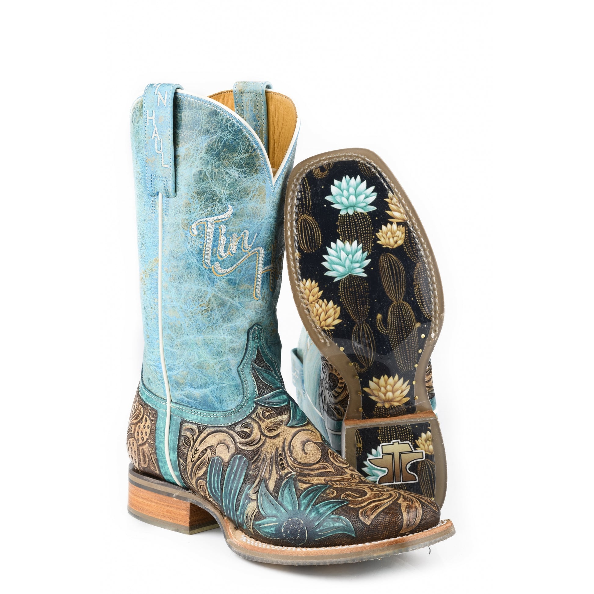 Tin Haul Ladies Cactus Flower Square Toe Boots