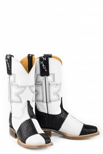 Tin Haul Ladies Black and White Square Toe Boots