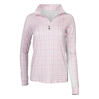 Dapplebay Ladies Gingham 1/4 Zip Long Sleeve Riding Top