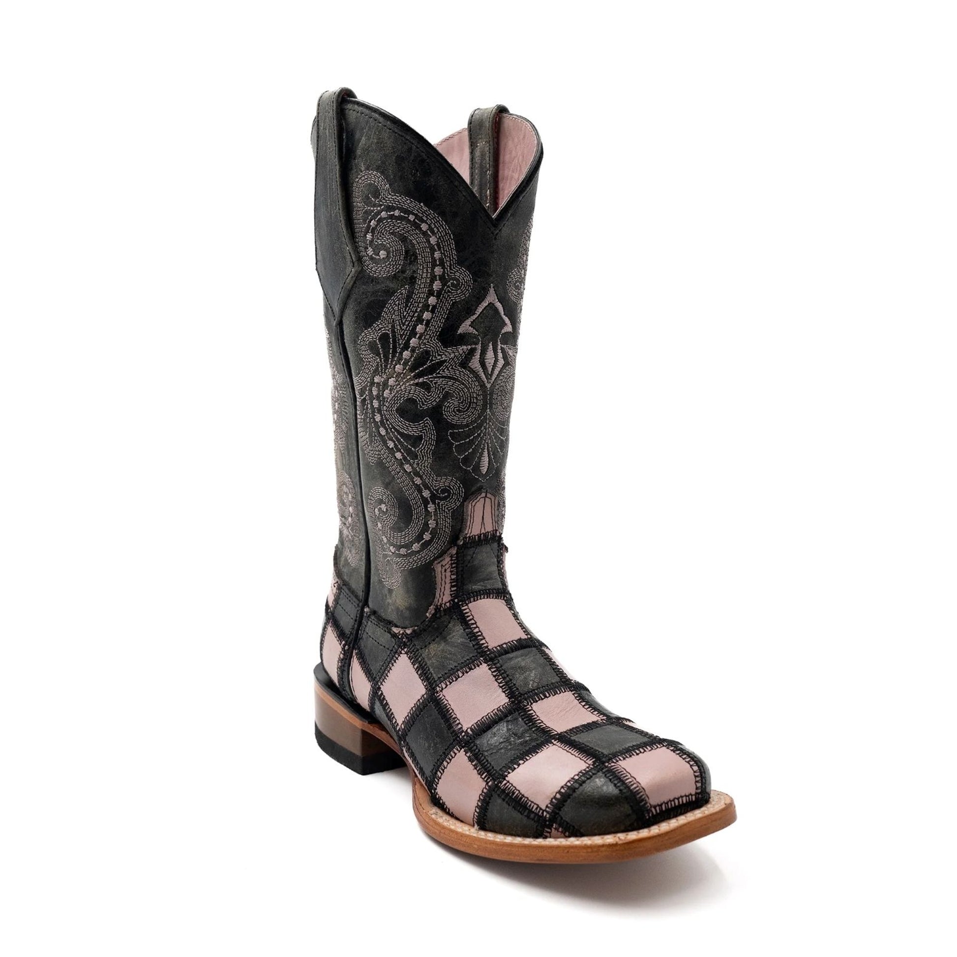 Ferrini Ladies Patchwork Sq Toe 12in Boots