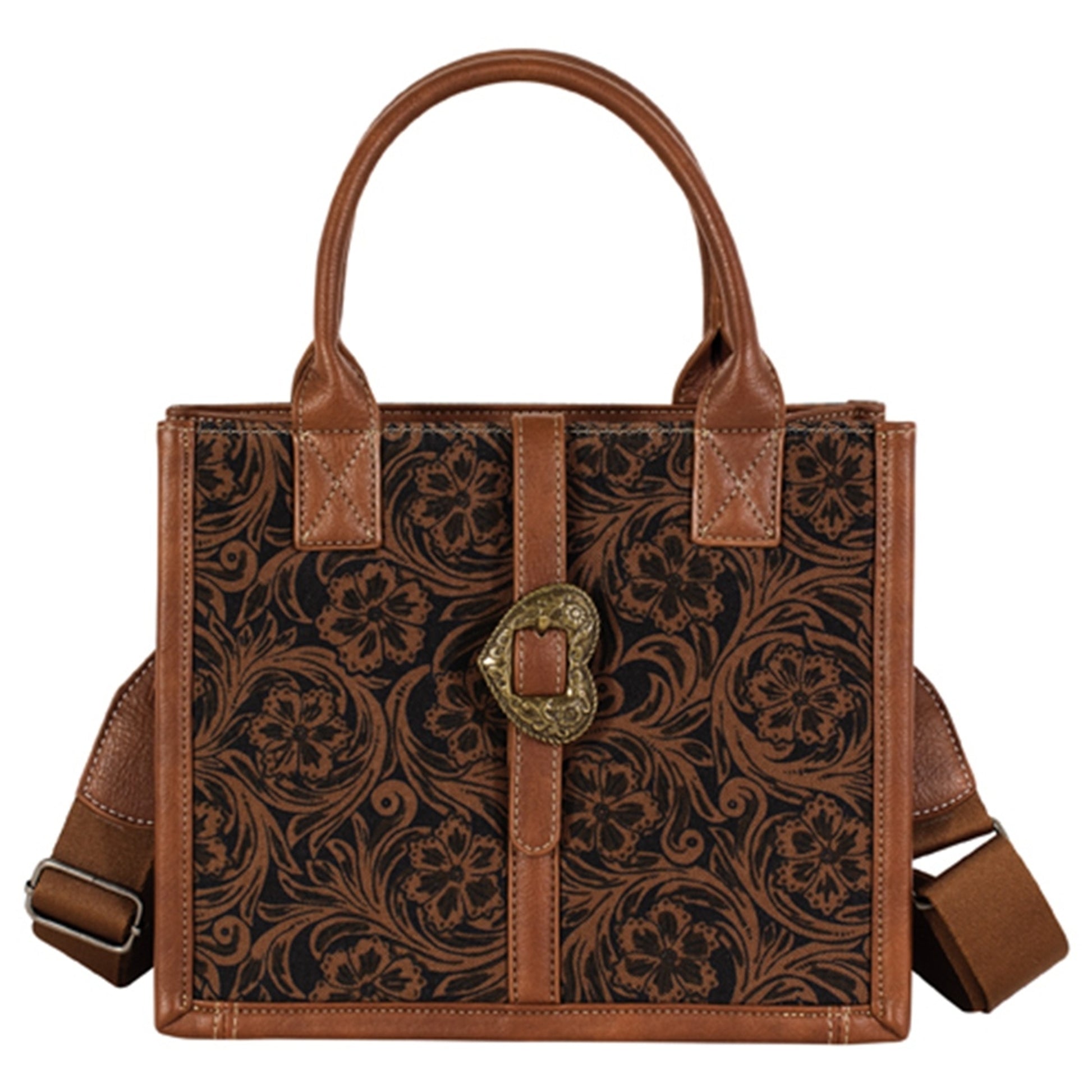 Justin Ladies Small Tote with Floral Scroll and Heart Buckle