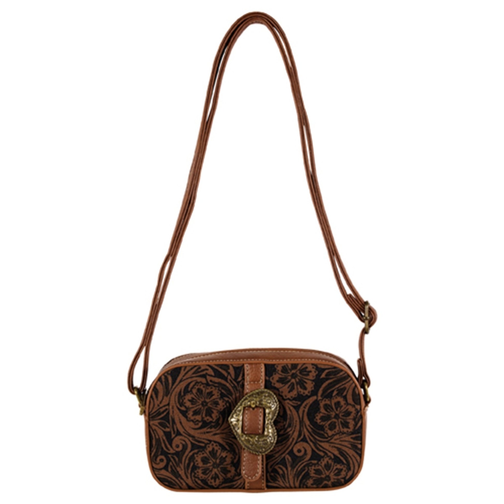 Justin Ladies Camera Bag with Floral Scroll and Heart Buckle