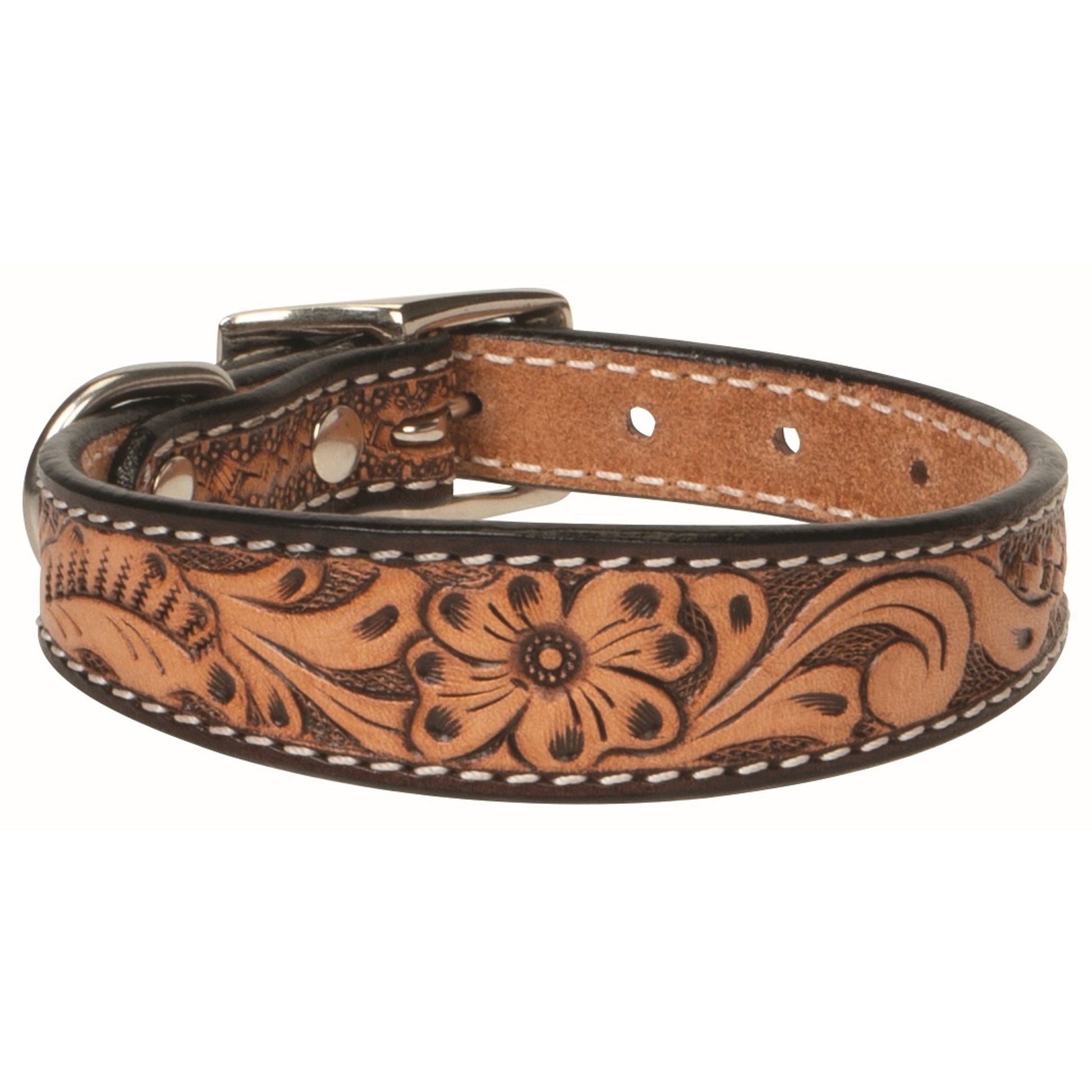 Weaver Floral Tooled Leather Dog Collar