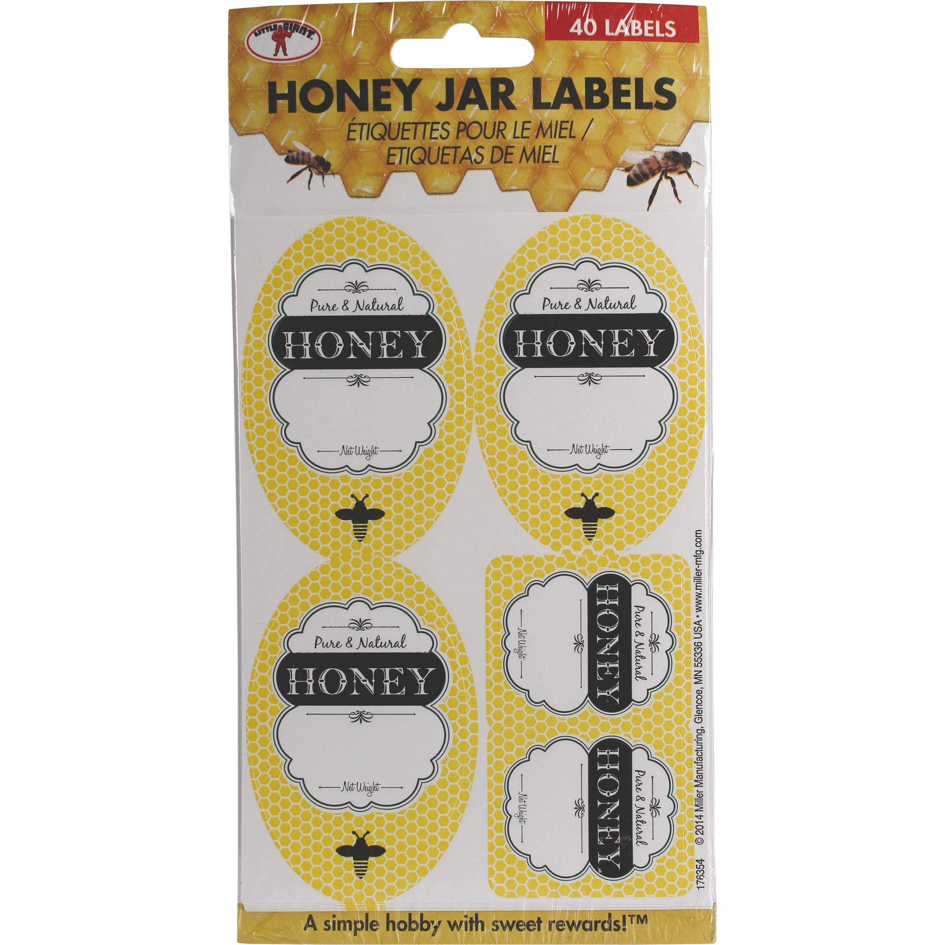 Little Giant Honey Jar Labels Yellow/Black 40 Pack