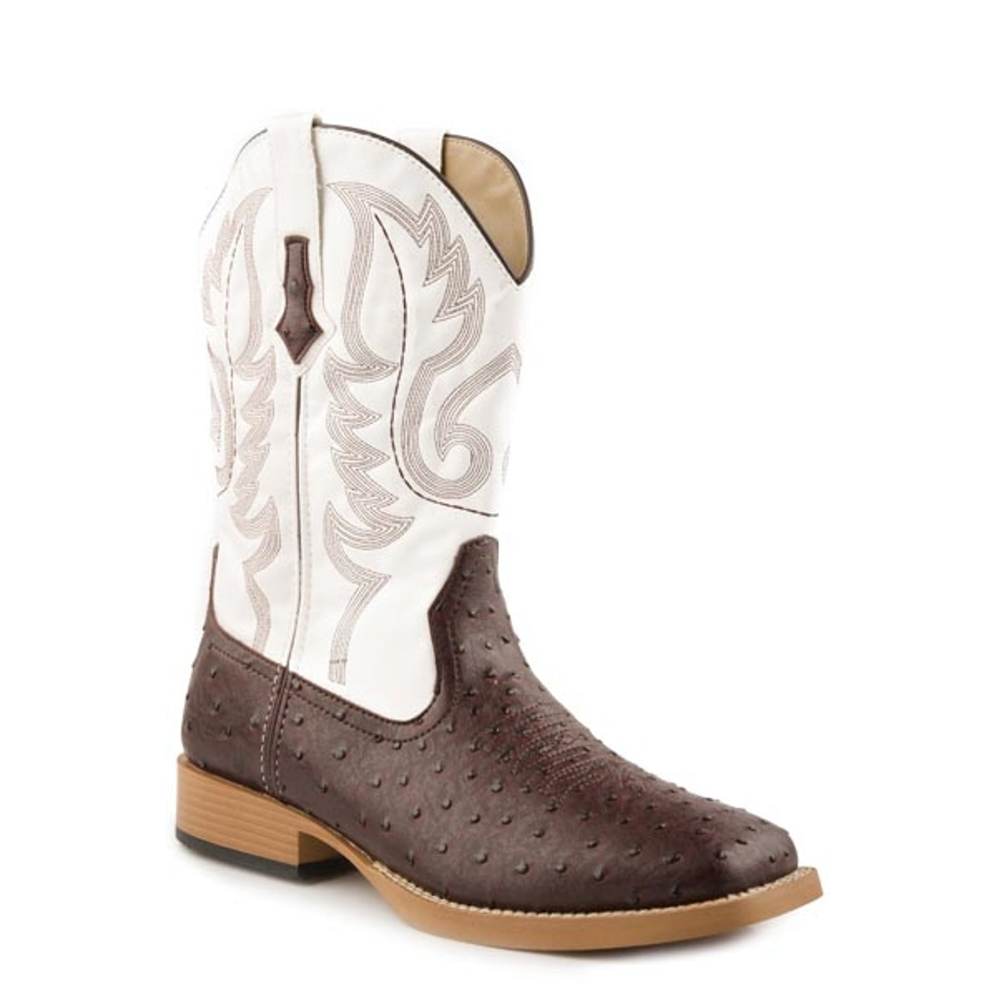 Roper Mens Sq 11in Faux Ostrich White Boots