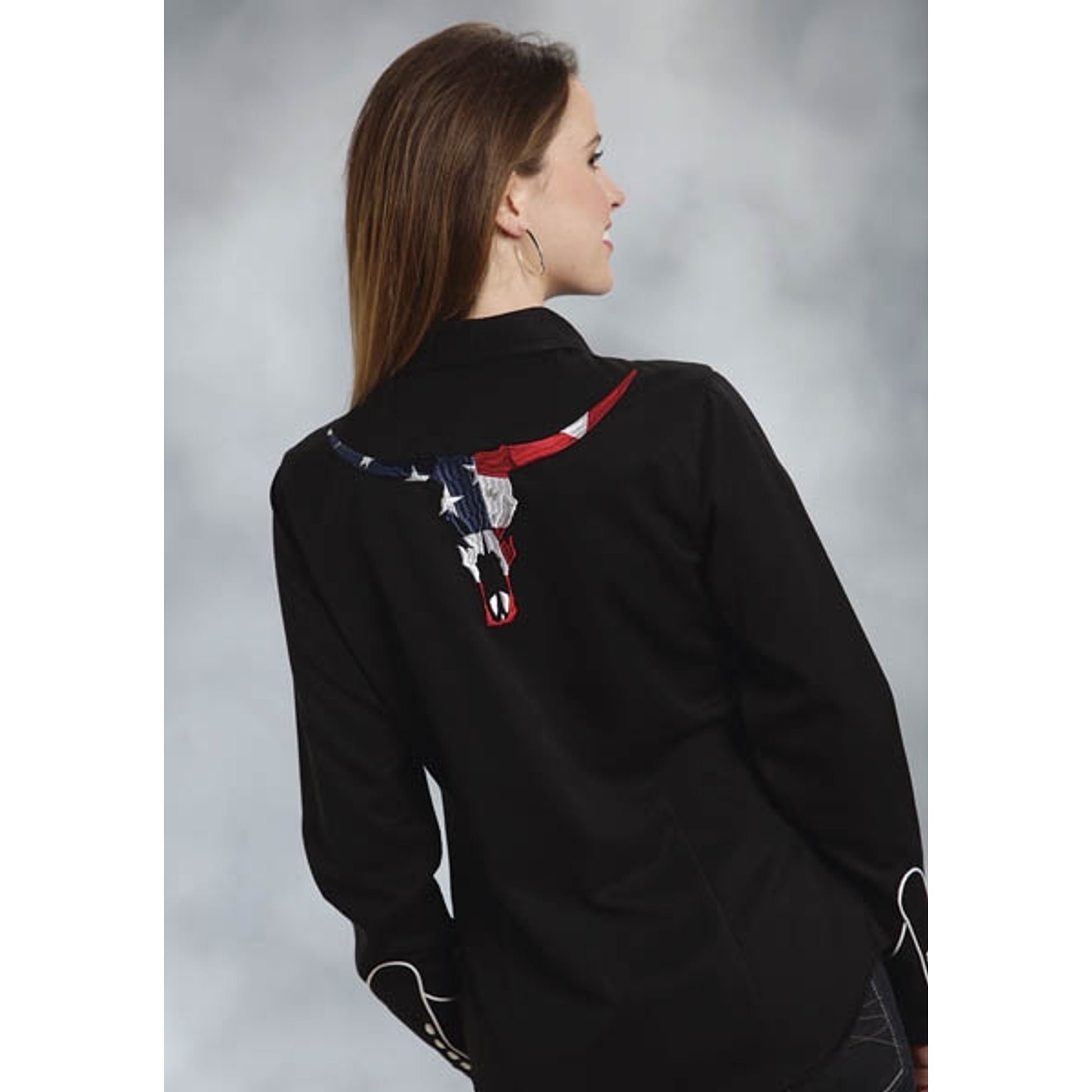 Roper Ladies Americana Flag Skull Long Sleeve Snap Shirt