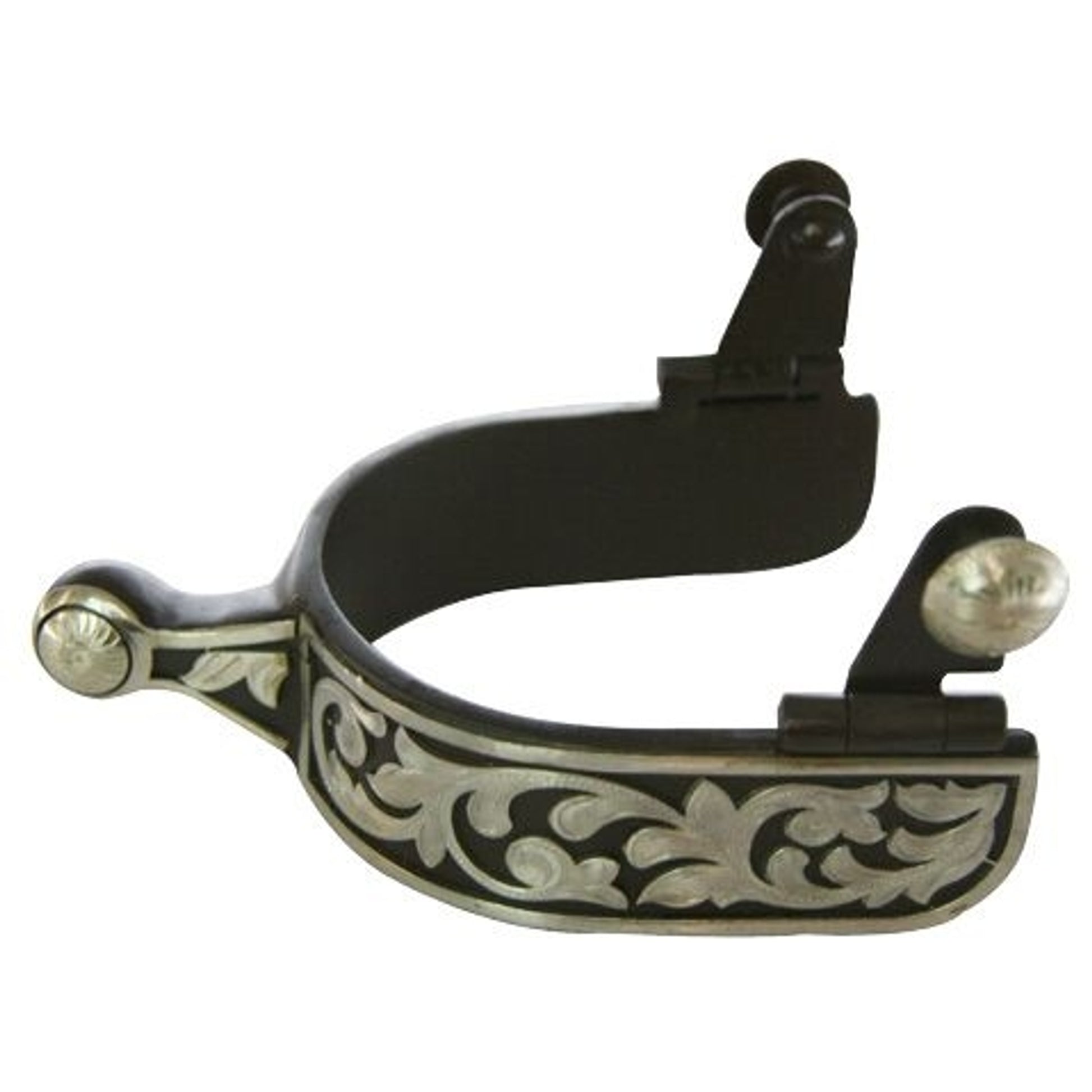 Western Black Silver Leaf Knob End Mens Spurs