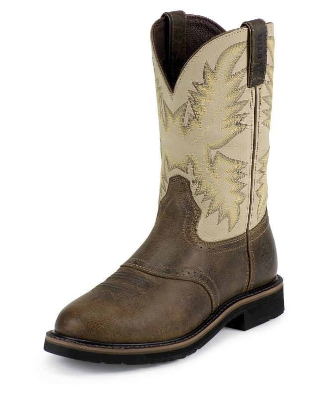Justin Mens Stampede Rnd Waxy Brn Work Boot