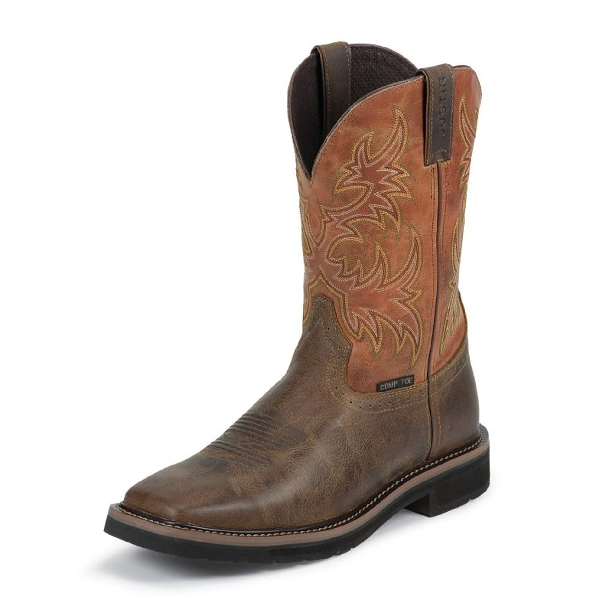 Justin Mens Stampede Comp Orange Work Boots