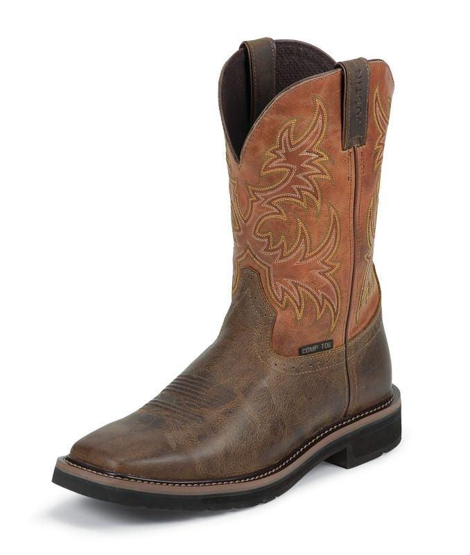 Justin Mens Stampede Comp Orange Work Boots