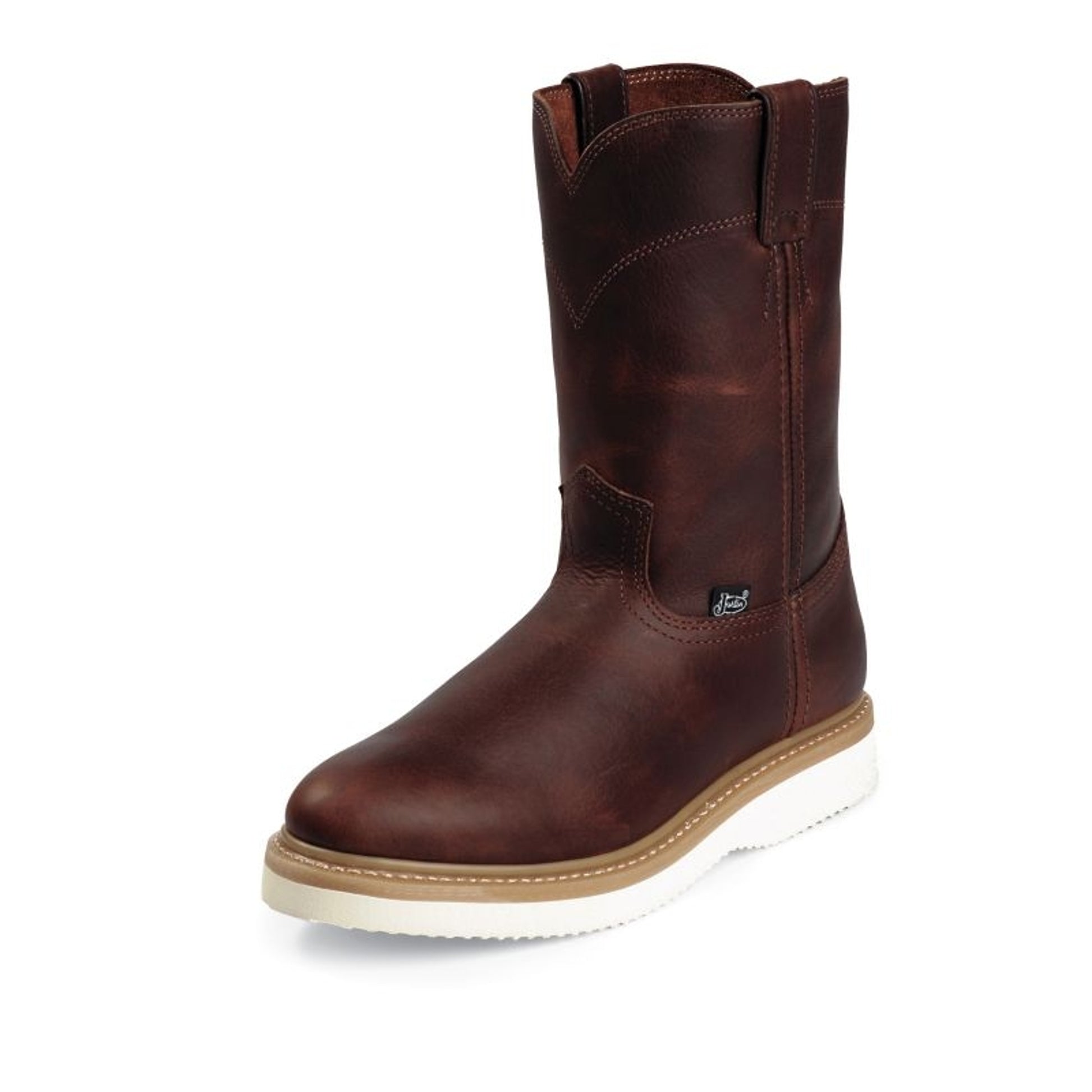 Justin Mens Premium Wedge Rnd Tan Work Boot