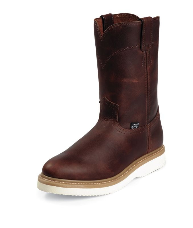Justin Mens Premium Wedge Rnd Tan Work Boot