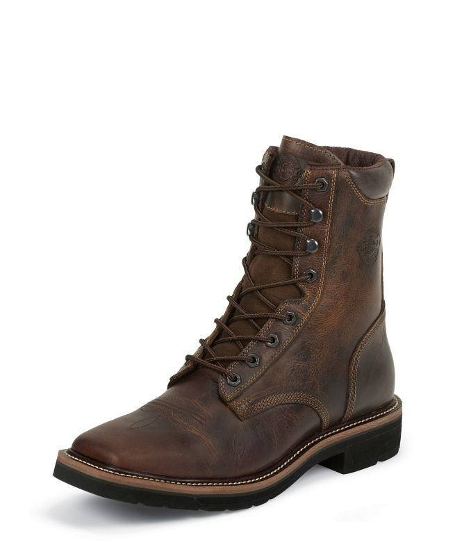 Justin Mens Stampede Steel Tan Work Boots