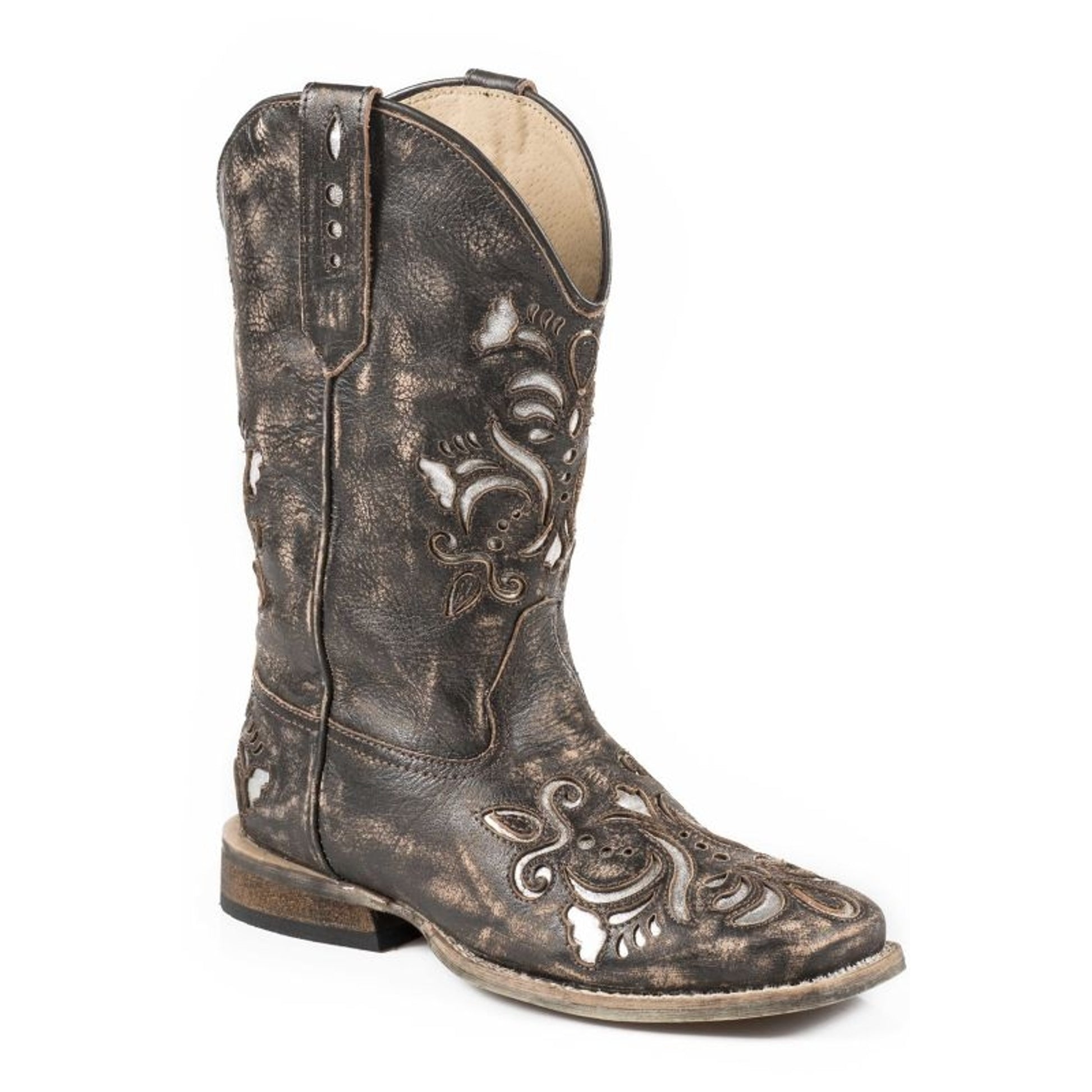Roper Kids Sq Laser Cutout Underlay Brn Boots