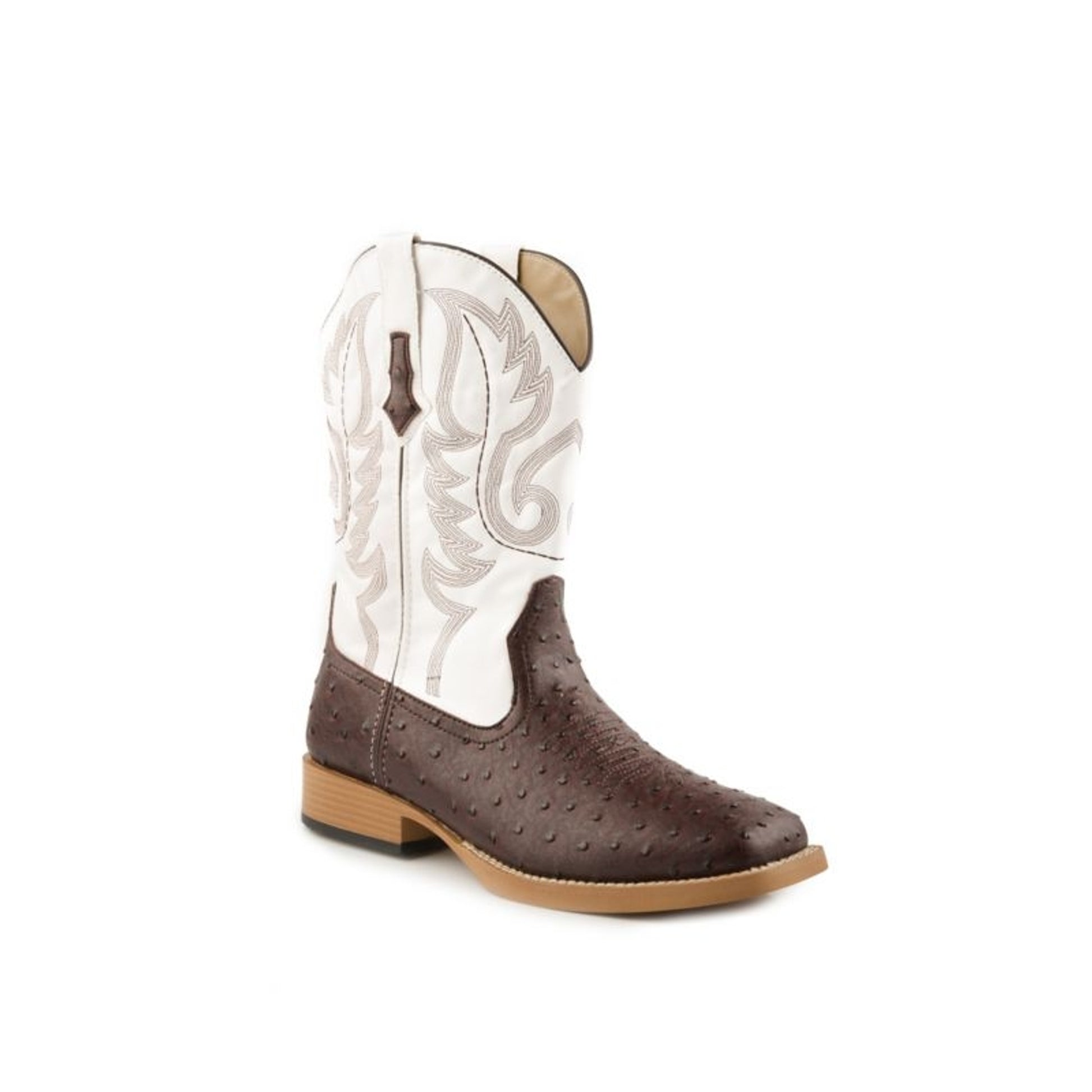 Roper Mens Sq 11in Faux Ostrich White Boots