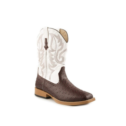 Roper Mens Sq 11in Faux Ostrich White Boots