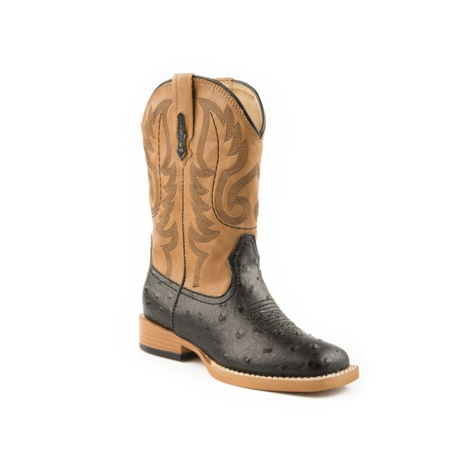 Roper Mens Sq Toe 11in Faux Ostrich Blk Boots