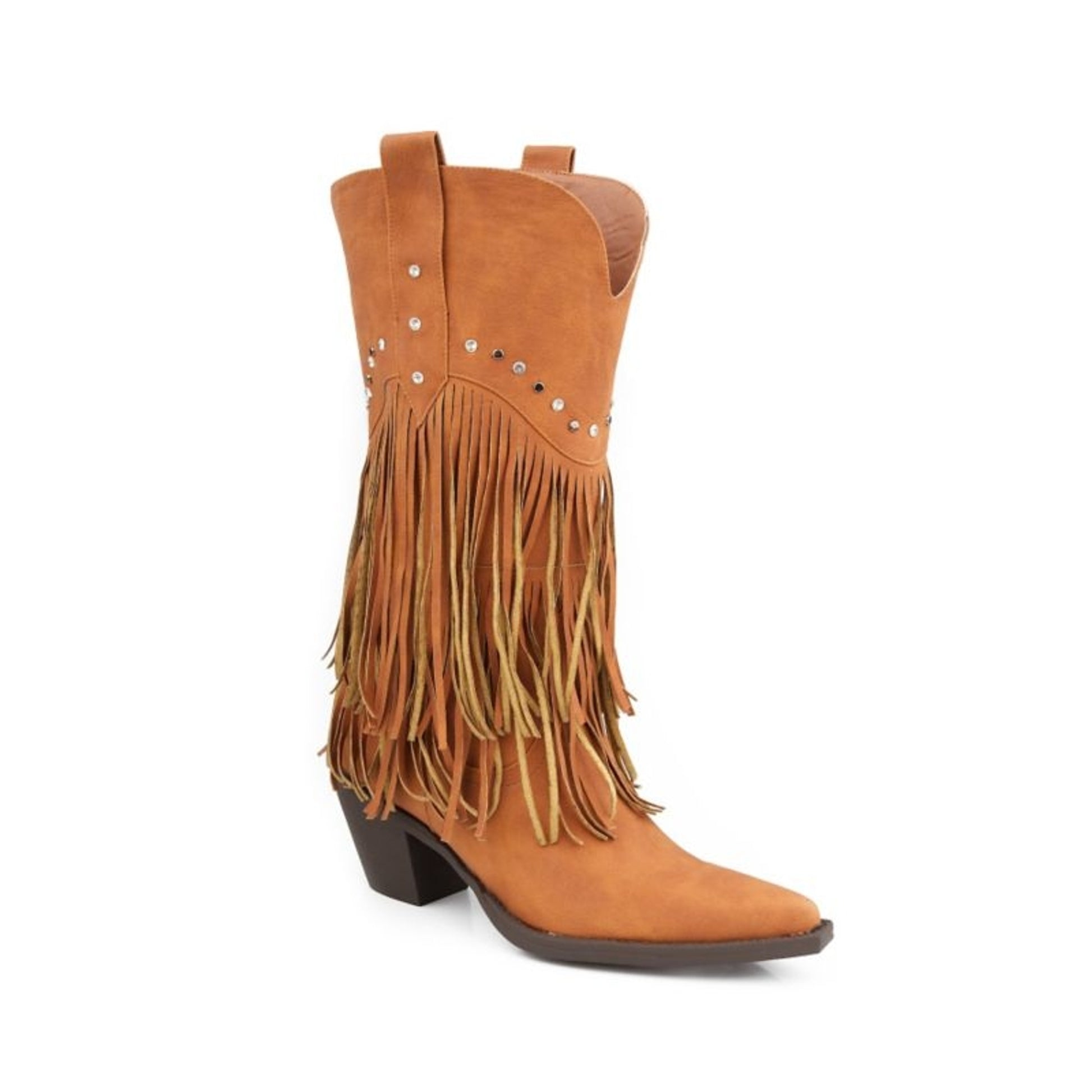 Roper Ladies Snip Toe 12in Fringe Brown Boots